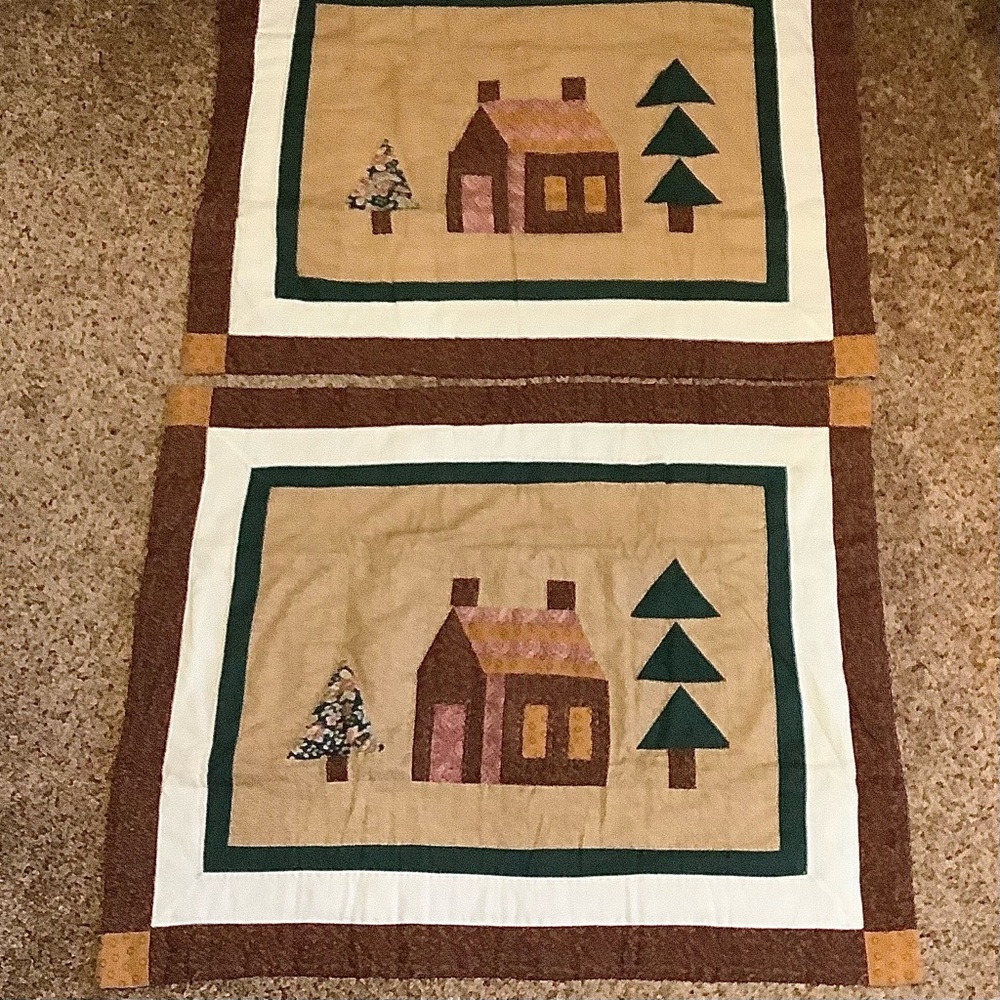 Pillow shams Pair Cabin in Trees Pieced quilted